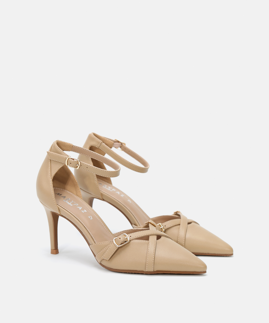 Sapatos salto fivelas cruzadas